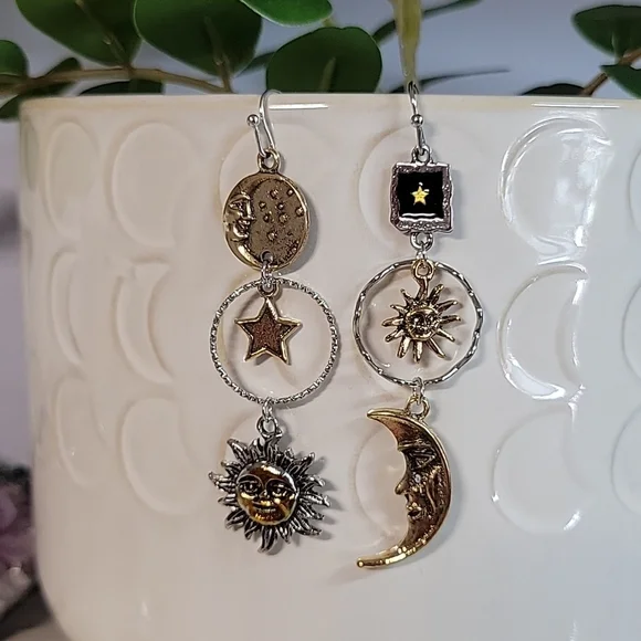 Celestial Two-Tone Drop Earrings, 925 wires - Picture 5 of 12